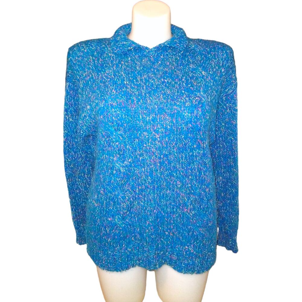 Vintage Cable Knit Sweater Size Large D.D. Sloane Neon Blue 12 14